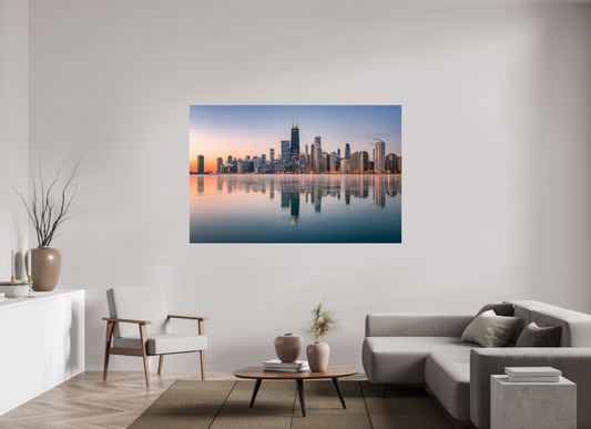 Chicago Skyline met Volledig Bevroren Lake Michigan | Symmetrische Winterfotografi